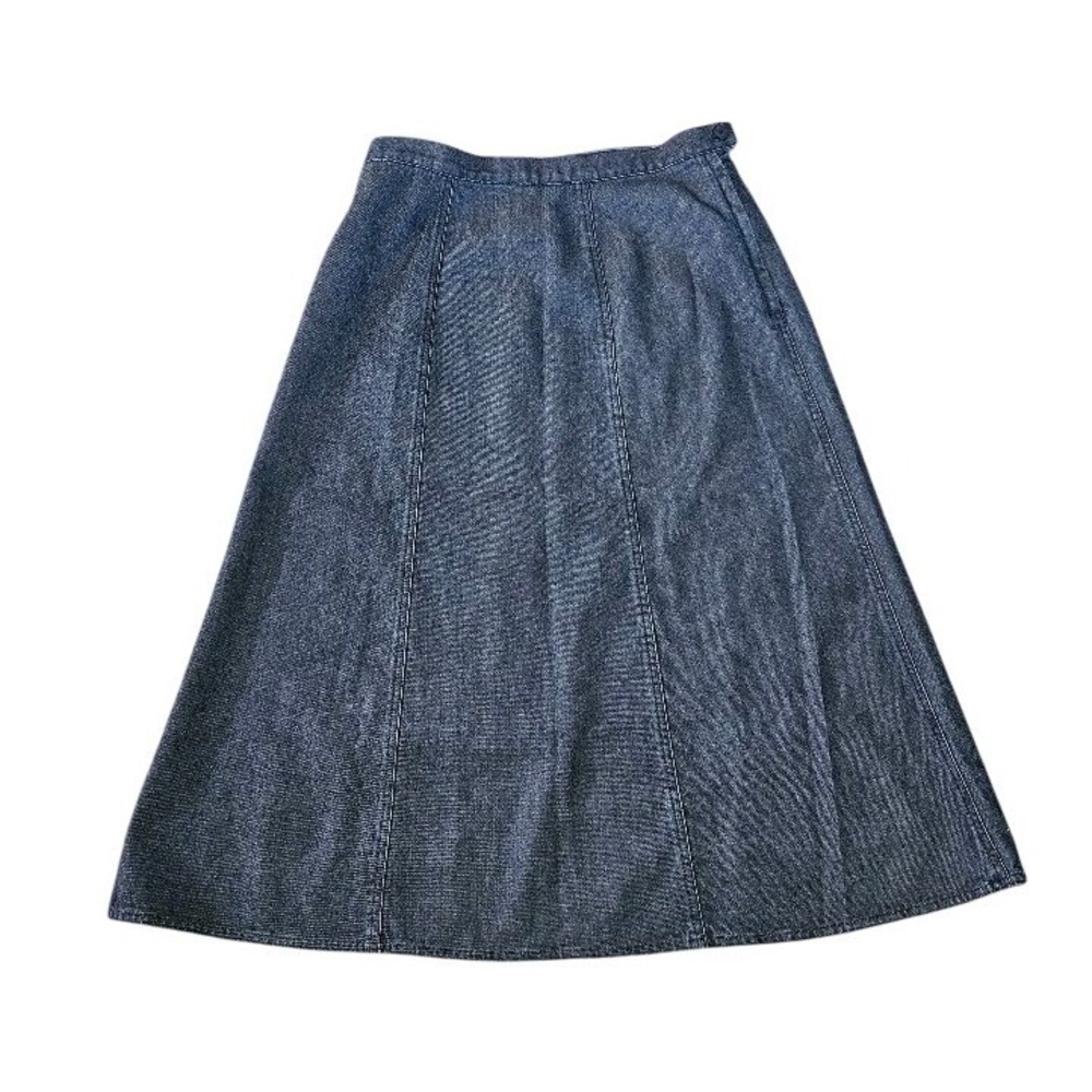 L.L. Bean Denim Midi Skirt Dark Wash A-Line Tencel Cotton 10 Petite Vintage